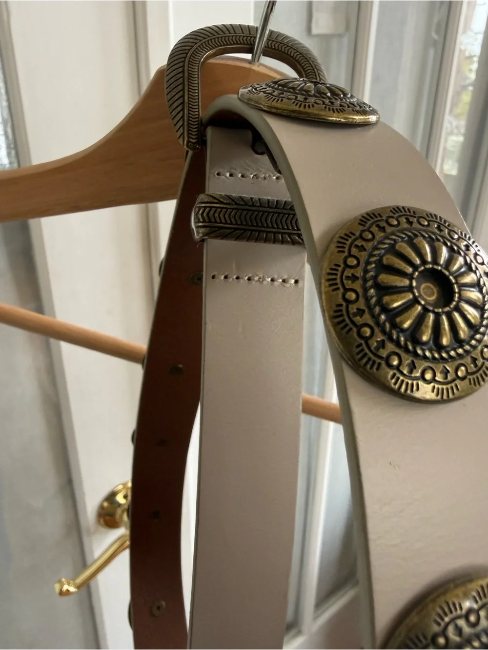 Anthropologie Brown and Ivory Leather Western-Style Belt